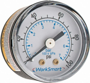 Value Collection 1-1/2" Dial, 1/8 Thread, 0-100 Scale Range, Pressure Gauge Center Back Connection Mount, Accurate to 3-2-3% of Scale WS-PE-GAGE-15 - 70670104
