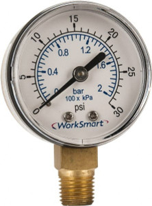 Value Collection 2" Dial, 1/4 Thread, 0-30 Scale Range, Pressure Gauge Lower Connection Mount, Accurate to 3-2-3% of Scale WS-PE-GAGE-22 - 70670039