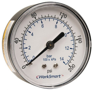 Value Collection 2-1/2" Dial, 1/4 Thread, 0-200 Scale Range, Pressure Gauge Center Back Connection Mount, Accurate to 3-2-3% of Scale WS-PE-GAGE-53 - 70671441