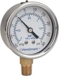 Value Collection 1-1/2" Dial, 1/8 Thread, 30-0-30 Scale Range, Pressure Gauge Lower Connection Mount, Accurate to 3-2-3% of Scale WS-PE-GAGE-107 - 70670922