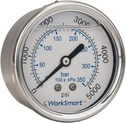 Value Collection 2-1/2" Dial, 1/4 Thread, 0-600 Scale Range, Pressure Gauge Center Back Connection Mount, Accurate to 3-2-3% of Scale WS-PE-GAGE-175 - 70670393