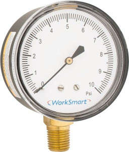 Value Collection 2-1/2" Dial, 1/4 Thread, 0-10 Scale Range, Pressure Gauge Lower Connection Mount, Accurate to 1.5% of Scale WS-PE-278 - 59274167