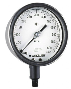 Weksler Instruments 4-1/2" Dial, 1/4 Thread, 0-400 Scale Range, Pressure Gauge Lower Connection, Rear Flange Connection Mount, Accurate to 1% of Scale BA142PK4LW8 - 05808571