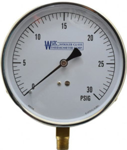 WGTC Weksler Glass Thermometer Corp. 4-1/2" Dial, 1/4 Thread, 0-30 Scale Range, Pressure Gauge Lower Connection Mount, Accurate to 1% of Scale EA14 A - 86493988