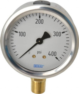 WIKA 2-1/2" Dial, 1/4 Thread, 0-400 Scale Range, Pressure Gauge Lower Connection Mount, Accurate to 1.5% of Scale 9767100 - 56453558