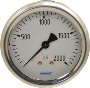 WIKA 2-1/2" Dial, 1/4 Thread, 0-2,000 Scale Range, Pressure Gauge Center Back Connection Mount, Accurate to 1.5% of Scale 9768939 - 56453855
