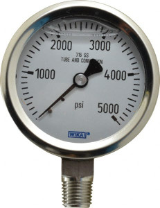 WIKA 2-1/2" Dial, 1/4 Thread, 0-5,000 Scale Range, Pressure Gauge Lower Connection Mount, Accurate to 1.5% of Scale 9833476 - 56454622