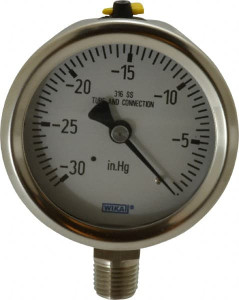 WIKA 2-1/2" Dial, 1/4 Thread, 30-0 Scale Range, Pressure Gauge Lower Connection Mount, Accurate to 1.5% of Scale 9768777 - 56452204