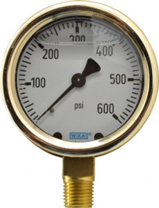 WIKA 2-1/2" Dial, 1/4 Thread, 0-600 Scale Range, Pressure Gauge Lower Connection Mount, Accurate to 1.5% of Scale 9310754 - 56455819