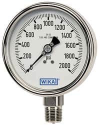 WIKA 2-1/2" Dial, 1/4 Thread, 0-60 Scale Range, Pressure Gauge Lower Connection Mount, Accurate to 2-1-2% of Scale 9744916 - 07219496