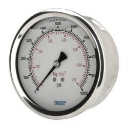 WIKA 4" Dial, 1/4 Thread, 0-10,000 Scale Range, Pressure Gauge Lower Back Connection Mount, Accurate to 1% of Scale 9694361 - 56454341