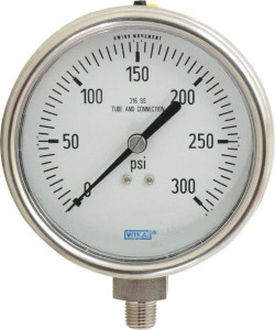 WIKA 4" Dial, 1/4 Thread, 0-300 Scale Range, Pressure Gauge Lower Connection Mount, Accurate to 1% of Scale 9745432 - 94701232 WIKA 4" Dial, 1/4 Thread, 0-300 Scale Range, Pressure Gauge Lower Connection Mount, Accurate to 1% of Scale 9745432 - 94701232