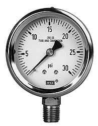 WIKA 4" Dial, 1/2 Thread, 30-0-30 Scale Range, Pressure Gauge Lower Back Connection Mount, Accurate to 1% of Scale 9737073 - 56453129
