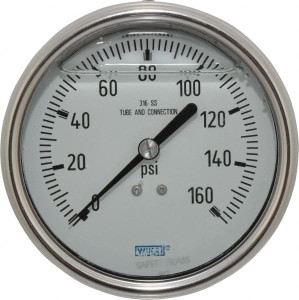 WIKA 4" Dial, 1/4 Thread, 0-160 Scale Range, Pressure Gauge Lower Back Connection Mount, Accurate to 1% of Scale 4209819 - 71254957