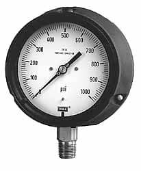 WIKA 4-1/2" Dial, 1/2 Thread, 0-10,000 Scale Range, Pressure Gauge Lower Connection, Rear Flange Connection Mount, Accurate to 0.5% of Scale 9834120 - 56458821
