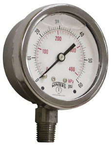 Winters Instruments 2-1/2" Dial, 1/4 Thread, 0-30 Scale Range, Pressure Gauge Lower Connection Mount, Accurate to 1.5% of Scale PFP822 - 52777836