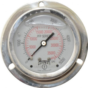 Winters Instruments 2-1/2" Dial, 1/4 Thread, 0-5,000 Scale Range, Pressure Gauge Front Flange Panel Mount, Center Back Connection Mount, Accurate to 1.6% of Scale PFP85225FFSG25. - 55193023