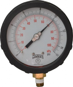 Winters Instruments 4" Dial, 1/4 Thread, 0-15 Scale Range, Pressure Gauge Lower Connection Mount, Accurate to 1% of Scale PCC601C3Y4SGC - 55193346