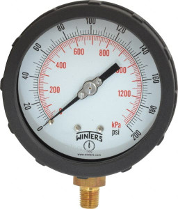 Winters Instruments 4" Dial, 1/4 Thread, 0-200 Scale Range, Pressure Gauge Lower Connection Mount, Accurate to 1% of Scale PCC606C3Y4SGC - 55193411