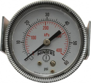 Winters Instruments 2" Dial, 1/8 Thread, 0-60 Scale Range, Pressure Gauge U-Clamp Panel Mount, Center Back Connection Mount, Accurate to 2.5% of Scale P9U901404UC - 89905731