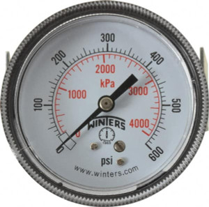 Winters Instruments 2-1/2" Dial, 1/4 Thread, 0-600 Scale Range, Pressure Gauge U-Clamp Panel Mount, Center Back Connection Mount, Accurate to 2.5% of Scale P9U901454UC - 89905855