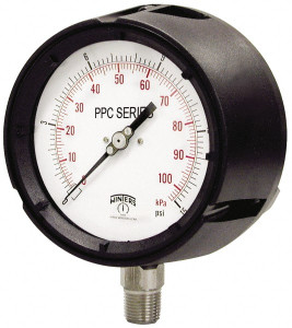 Winters Instruments 4-1/2" Dial, 1/2 Thread, 30-0 Scale Range, Pressure Gauge Lower Connection Mount, Accurate to 0.5% of Scale PPC5060 - 89905939