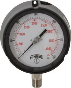 Winters Instruments 4-1/2" Dial, 1/2 Thread, 0-600 Scale Range, Pressure Gauge Lower Connection Mount, Accurate to 0.5% of Scale PPC5069 - 89906119