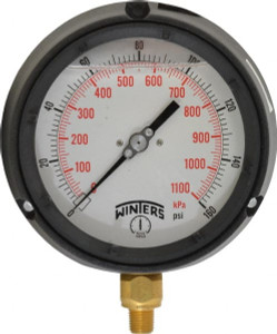 Winters Instruments 4-1/2" Dial, 1/4 Thread, 0-160 Scale Range, Pressure Gauge Lower Connection Mount, Accurate to 0.5% of Scale PPC5085-45G - 89906333