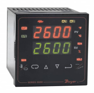 Dwyer Instruments 2,320 to 4,208°F 1/4 DIN Temperature/Process Control Dual 4-Digit LCD Display, Fuzzy Logic PID Control, 100-240 VAC/VDC 26111 - 06875975