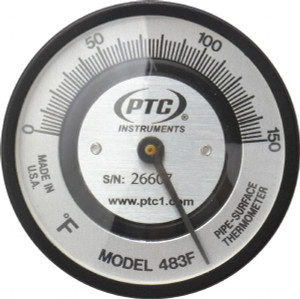 PTC Instruments 150°F, 2 Inch Dial Diameter, Pipe Surface Spring Held Thermometer 2° Division Graduation 483F - 56470867