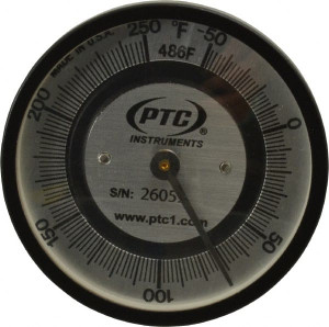 PTC Instruments -50 to 250°F, 2 Inch Dial Diameter, Pipe Surface Spring Held Thermometer 2° Division Graduation 486F - 56470875