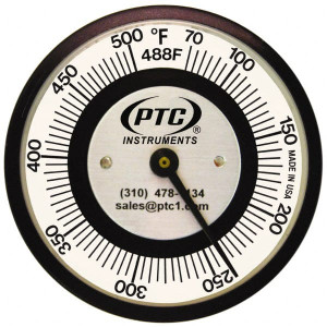 PTC Instruments 70 to 500°F, 2 Inch Dial Diameter, Pipe Surface Spring Held Thermometer 5° Division Graduation 488F - 56470891