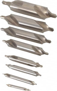 Chicago-Latrobe 8 Pc #11 to #18 High Speed Steel Combo Drill & Countersink Set 1/8 to 3/4" Body Diam, 60° Included Angle, 3/64 to 1/4" Drill Point Diam, Double End, Bell Edge 69879 - 81109621