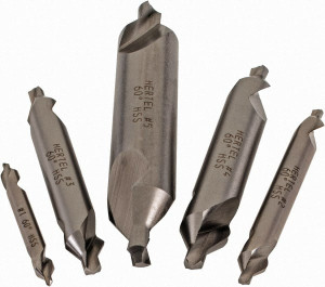 Hertel #1 to #5 High Speed Steel Combo Drill & Countersink Set 1/8 to 7/16" Body Diam, 1/8 to 1/8" Drill Point Diam, Double End, Plain Edge H-81115000000 - 62845474