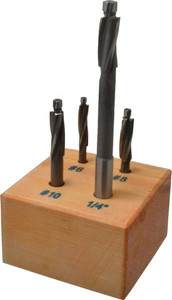 Value Collection #10 to #6 Wire Socket Head Cap Screw Compatible, High Speed Steel, Solid Pilot Counterbore Set Straight Shank, 3 Flutes, 4 Piece Set GH8862005 - 08862005
