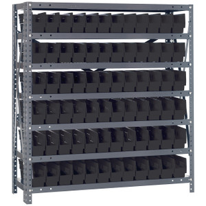 Quantum Storage Systems 1239 Series Economy Shelf Bin Shelving Unit, 12"D x 36"L x 39"H, 7 Shelves, 72 Black Bins - 1239-100BK