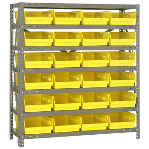 Quantum Storage Systems 1239 Series Economy Shelf Bin Shelving Unit, 12"D x 36"L x 39"H, 7 Shelves, 24 Yellow Bins - 1239-107YL
