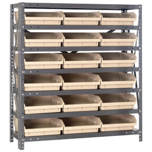 Quantum Storage Systems 1239 Series Economy Shelf Bin Shelving Unit, 12"D x 36"L x 39"H, 7 Shelves, 18 Ivory Bins - 1239-109IV