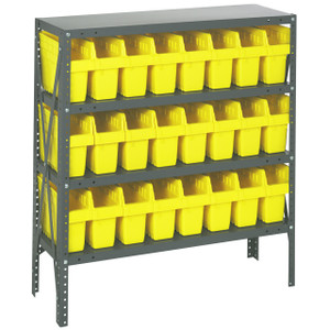 Quantum Storage Systems 1239 Series STORE-MAX Shelf Bin Shelving Unit, 12"D x 36"L x 39"H, 4 Shelves, 24 Yellow Bins - 1239-SB801YL