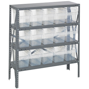 Quantum Storage Systems 1239 Series STORE-MAX Shelf Bin Shelving Unit, 12"D x 36"L x 39"H, 4 Shelves, 15 Clear Bins - 1239-SB802CL