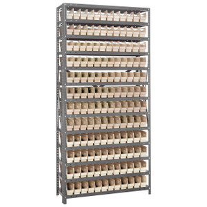 Quantum Storage Systems 1275 Series Economy Shelf Bin Shelving Unit, 12"D x 36"L x 75"H, 13 Shelves, 144 Ivory Bins - 1275-100IV