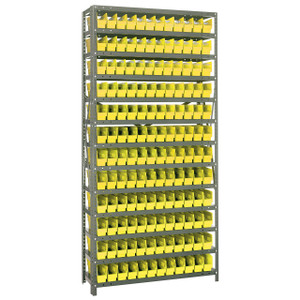 Quantum Storage Systems 1275 Series Economy Shelf Bin Shelving Unit, 12"D x 36"L x 75"H, 13 Shelves, 144 Yellow Bins - 1275-100YL