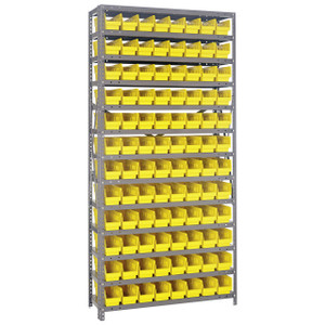 Quantum Storage Systems 1275 Series Economy Shelf Bin Shelving Unit, 12"D x 36"L x 75"H, 13 Shelves, 96 Yellow Bins - 1275-101YL
