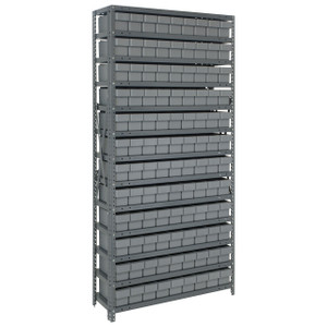 Quantum Storage Systems 1275 Series Shelf Bin Shelving Unit with Super Tuff Drawers, 12"D x 36"L x 75"H, 13 Shelves, 108 Gray Bins - 1275-501GY