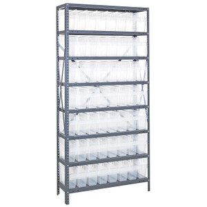 Quantum Storage Systems 1275 Series STORE-MAX Shelf Bin Shelving Unit, 12"D x 36"L x 75"H, 8 Shelves, 56 Clear Bins - 1275-SB801CL