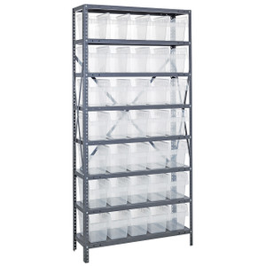 Quantum Storage Systems 1275 Series STORE-MAX Shelf Bin Shelving Unit, 12"D x 36"L x 75"H, 8 Shelves, 35 Clear Bins - 1275-SB802CL