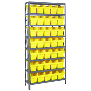 Quantum Storage Systems 1275 Series STORE-MAX Shelf Bin Shelving Unit, 12"D x 36"L x 75"H, 8 Shelves, 35 Yellow Bins - 1275-SB802YL