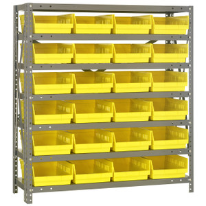 Quantum Storage Systems 1839 Series Economy Shelf Bin Shelving Unit, 18"D x 36"L x 39"H, 7 Shelves, 24 Yellow Bins - 1839-108YL