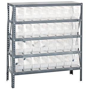 Quantum Storage Systems 1839 Series STORE-MORE Shelf Bin Shelving Unit, 18"D x 36"L x 39"H, 5 Shelves, 32 Clear Bins - 1839-203CL