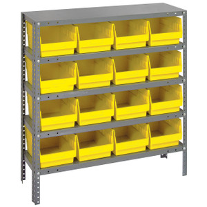 Quantum Storage Systems 1839 Series STORE-MORE Shelf Bin Shelving Unit, 18"D x 36"L x 39"H, 5 Shelves, 16 Yellow Bins - 1839-208YL